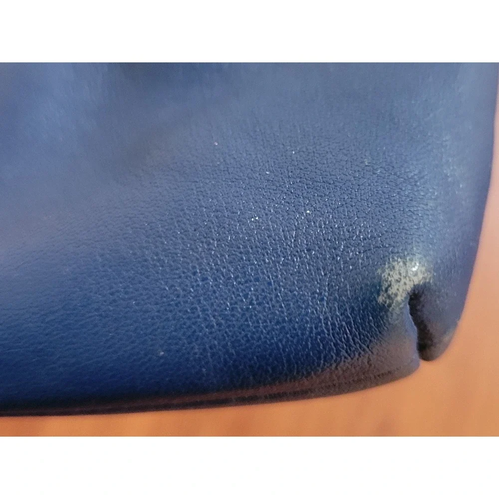 Coach Blue Leather Pleated Wristlet Pouch Zip Top Bag Gold‎ Logo AS IS